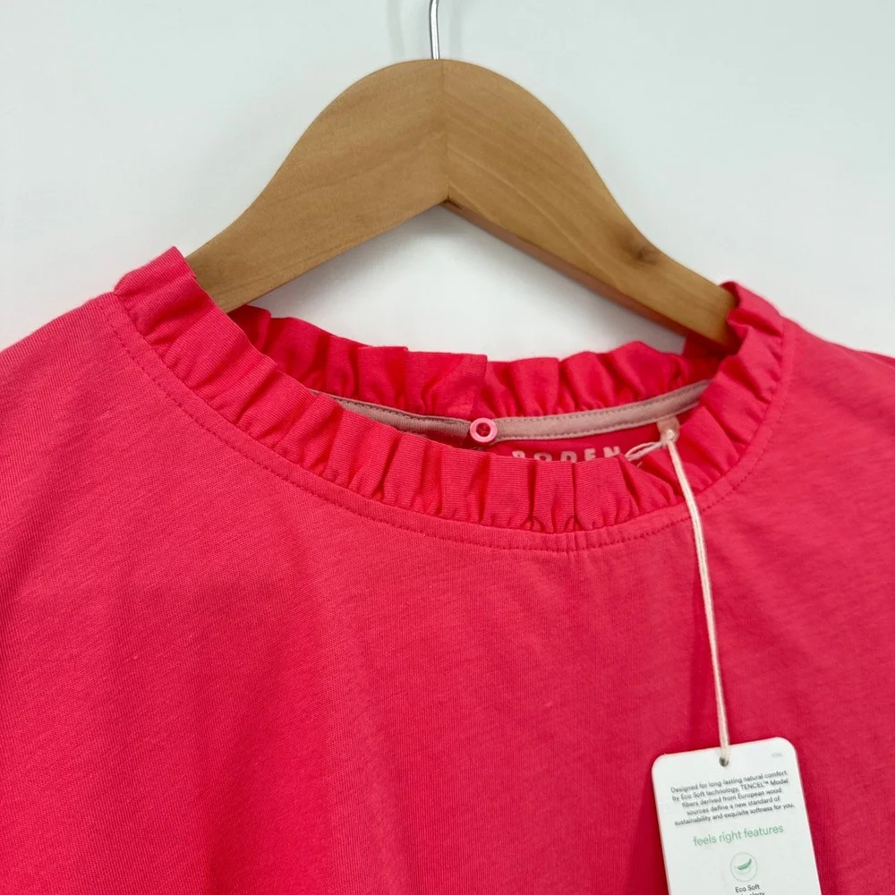 NWT Boden Supersoft‎ Frill Detail Top Coral Ruffle Puff Long Sleeve Top SZ 16/18